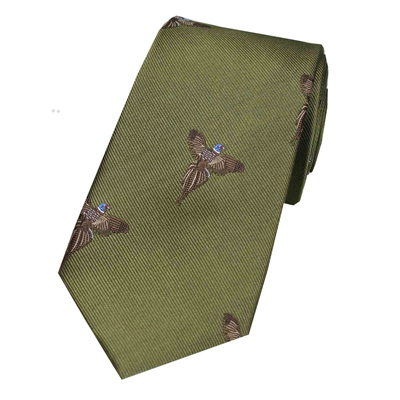 Soprano Flying Pheasant Silk Tie- Country Green
